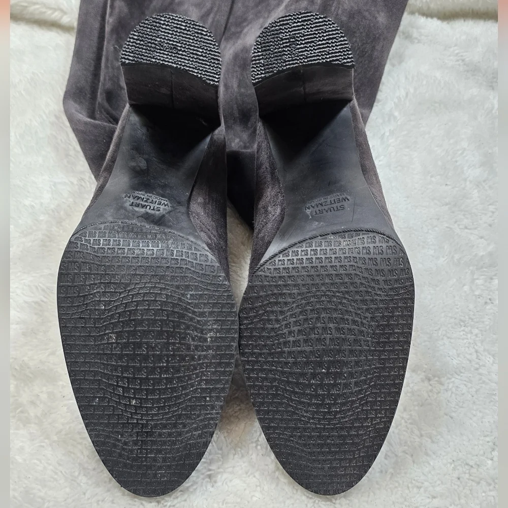Stuart Weitzman Highland Gray Suede Over-The-Knee OTK Block Heel Boots 8.5